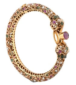 14K Gold Gem-Set Hinged Bangle