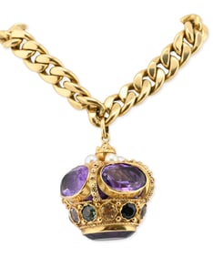 18K Gold Bracelet with Jeweled Crown-Form Pendant