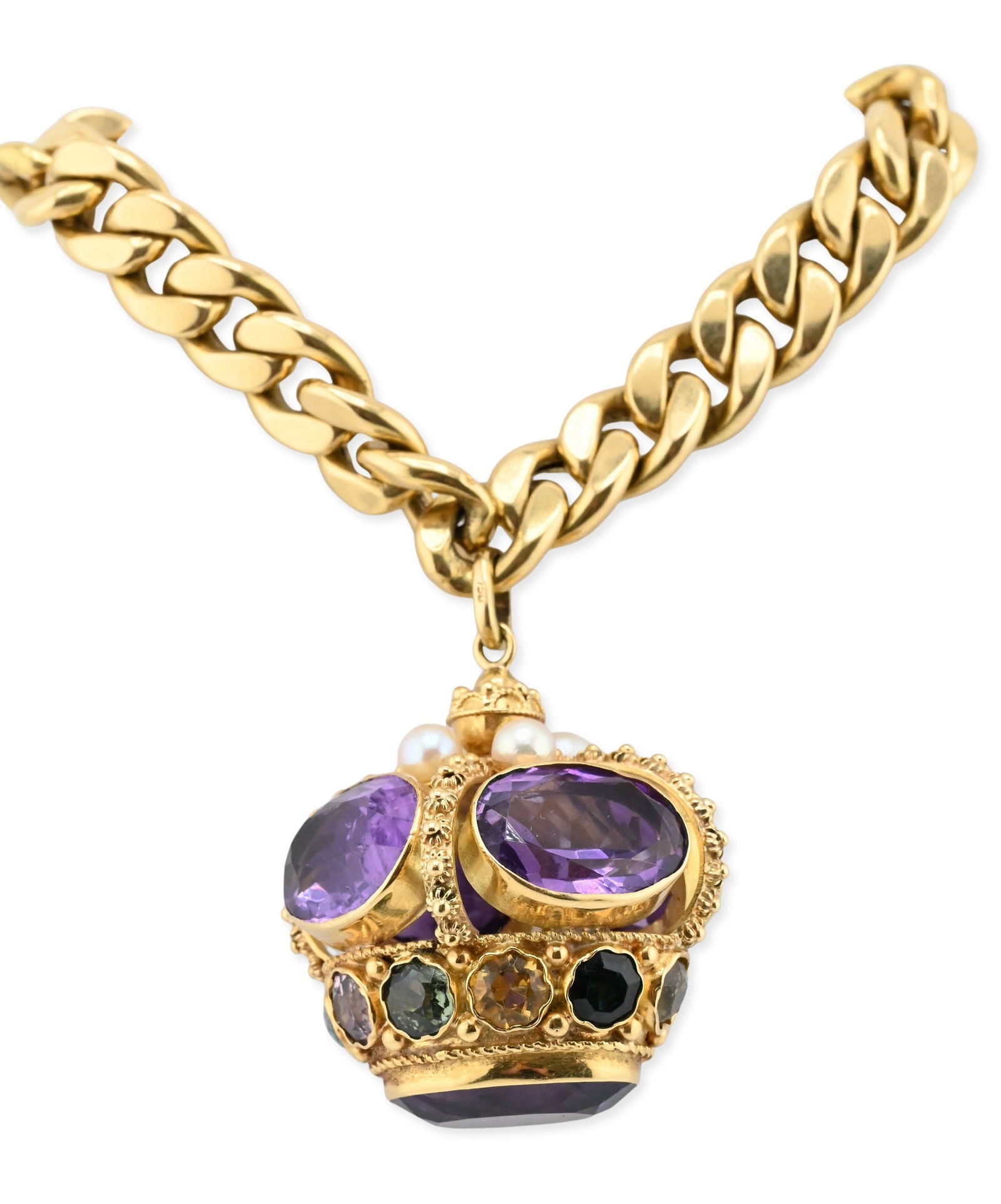 18K Gold Bracelet with Jeweled Crown-Form Pendant (1 of 7)