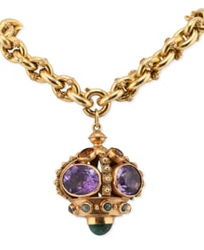 18K Gold Charm Bracelet and Crown-Form Pendant