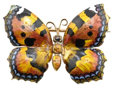 14K Yellow Gold and Emerald Butterfly Pin