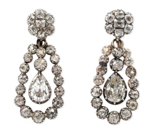 Pair of Silver Topped Diamond and Gold Earrings
