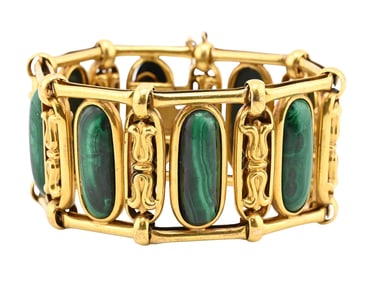 14K Yellow Gold and Malachite Link Bracelet