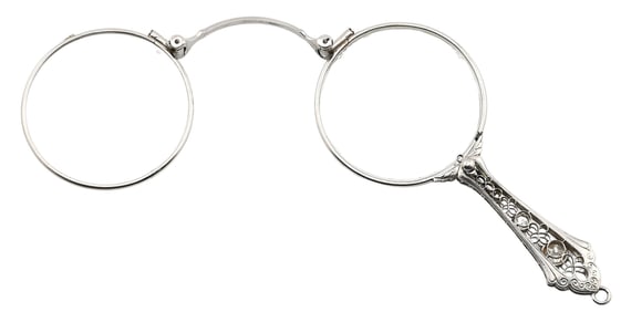 18K White Gold Diamond and Filigree Opera Glasses / Lorgnette