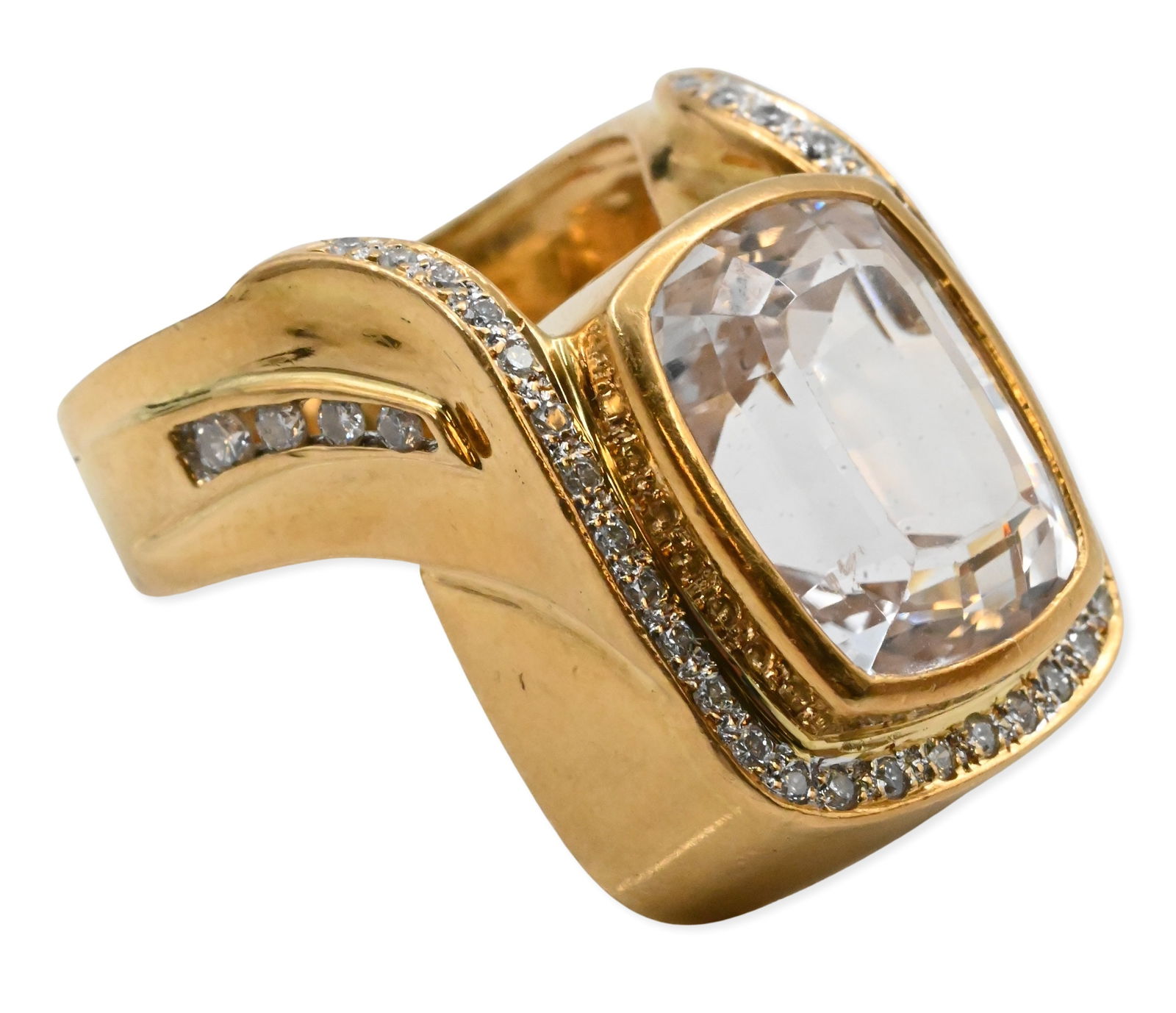 18K Gold and Diamond Ring with Cushion-Cut Colorless Stone (1 of 5)