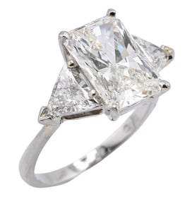 Platinum and Diamond Cut-Cornered Rectangular Modified Brilliant Diamond Ring