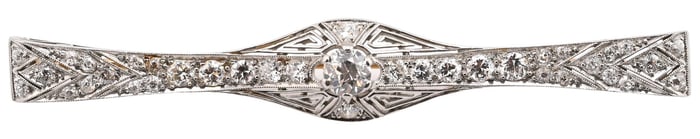 Art Deco Natural Diamond Brooch in Platinum 950 with 18K Yellow Gold Pin Fitting