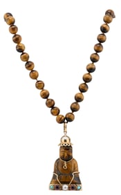 Tigers Eye Buddha and Bead Necklace