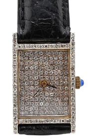 Omega 14K Gold and Diamond Tank Wristwatch