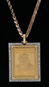 Saudi Arabian 22K Gold Commemorative Pendant on 14K Chain