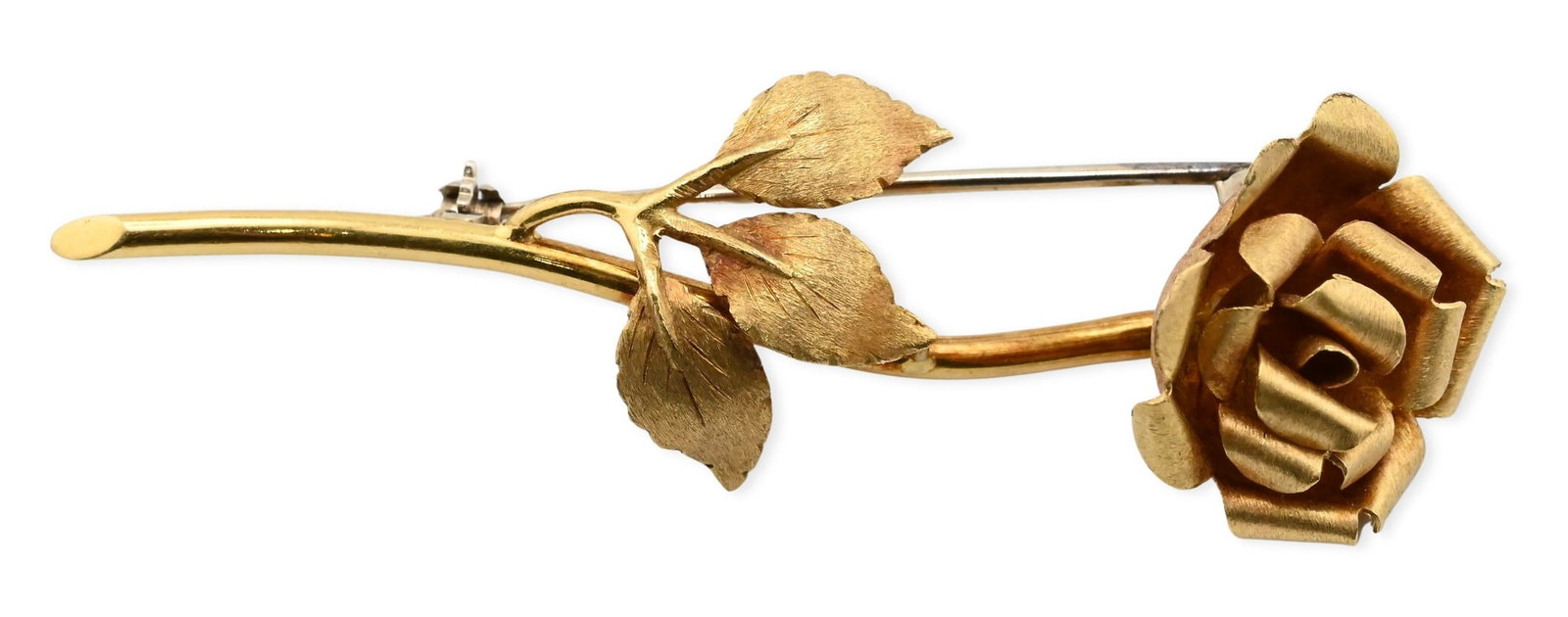 18K Yellow Gold Rose Pin: 18K Yellow Gold Rose Pin marked 750 and #755AI on back length 2 1/2 inches, total weight 5.8 grams
