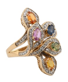 14K Gold Multi-Gemstone and Diamond Ring
