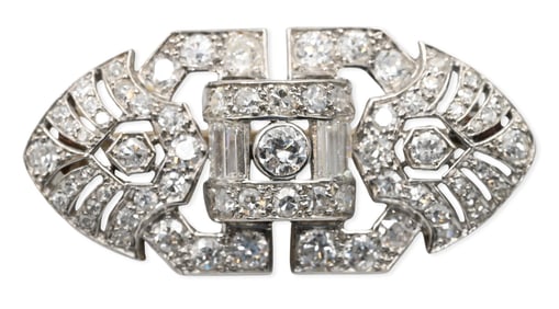 Art Deco Natural Diamond Brooch in Platinum 950