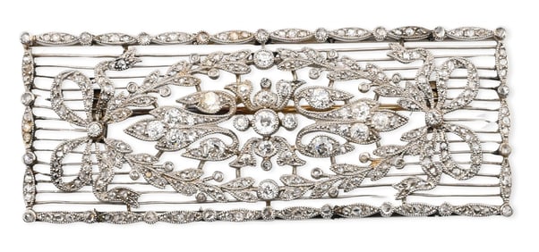Platinum and Natural Diamond Rectangular Brooch