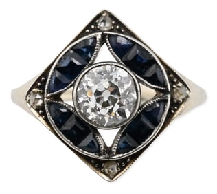 14K White Gold Natural Diamond and Sapphire Ring
