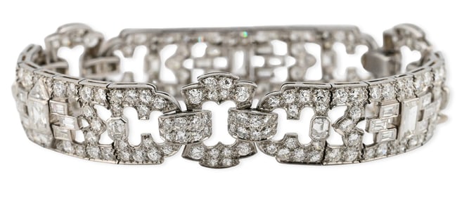 Platinum Art Deco Bracelet of Openwork Geometric Design