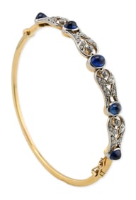 14K Yellow Gold, Sapphire, and Diamond Bangle Bracelet