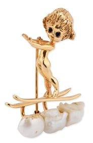 William Ruser 14K Yellow Gold Putti Brooch