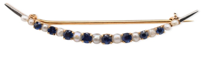 14K Yellow gold Sapphire and Pearl Crescent Pin