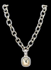David Yurman Sterling Silver and 18K Yellow Gold Chain Necklace with Large Circular Links