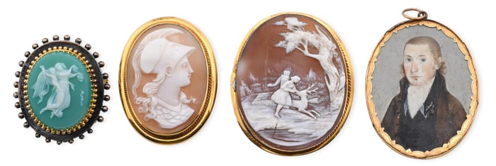 Four 14K Yellow Gold Cameos