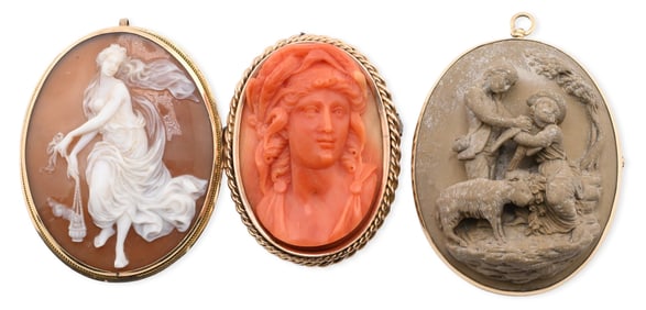 Three 14K Yellow Gold Cameos