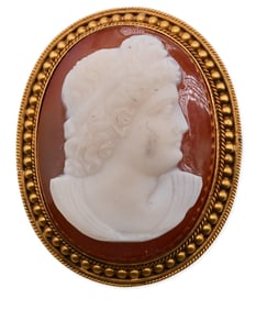 15k Gold Sardonyx Cameo Brooch Classical Female Profile