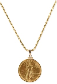 1 oz Gold Eagle Pendant on 14K Gold Chain