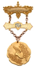 14K Yellow Gold NYAC Wrestling Championship Medal, 1914