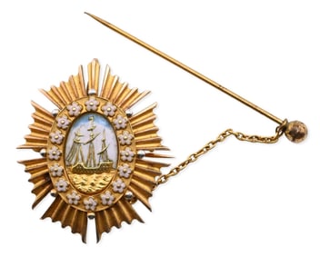 14K New England Society of Mayflower Descendants Medal Pin by J. E. Caldwell