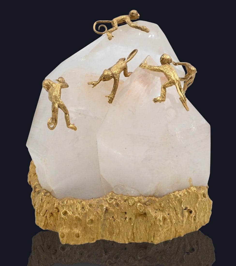 David Webb 18K Gold and Rock Crystal Monkey Sculpture (1 of 10)