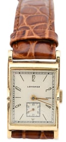 Longines 14K Gold Rectangular Wristwatch with Hooded Lugs