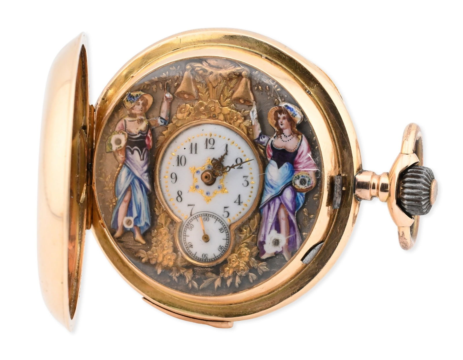 14K Gold Quarter-Repeating Automaton Pocket Watch with Enamel Figural Scene (1 of 6)