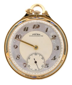 Vulcain 18K Gold and Enamel Chronomètre Pocket Watch