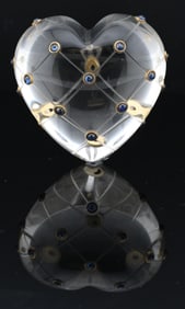 Rock Crystal and Gold-Mounted Sapphire Heart Paperweight