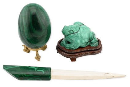 Three Malachite Decorative Desktop Articles