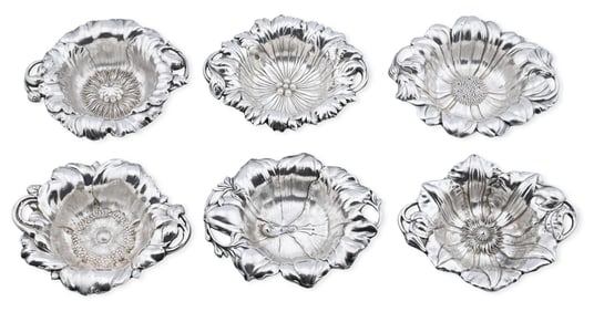 Set of Six Reed and Barton Sterling Silver Floral Nut Dishes
