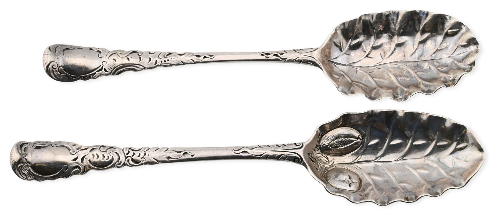 Pair of English Sterling Silver Leaf-Form Berry Spoons (1 of 6)