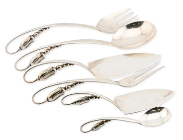 Set of Six Danish Sterling Silver Serving Pieces by O. Mogensen