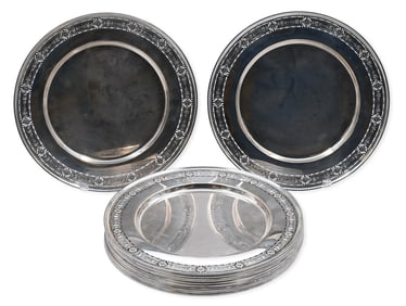 Set of Twelve American Sterling Silver Service Plates, J.S. & Co.