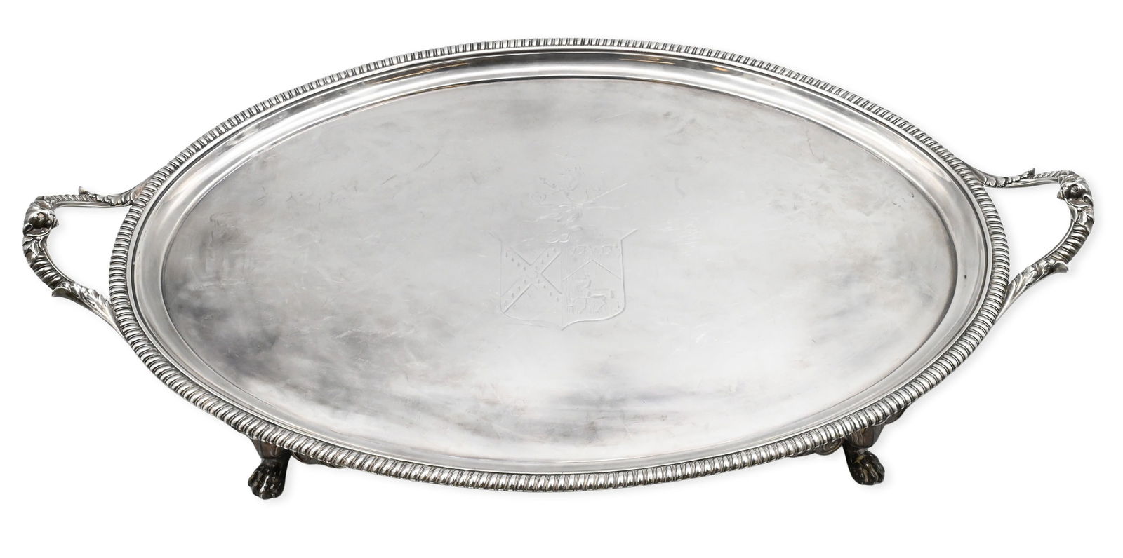 English Sterling Silver Oval Two-Handled Serving Tray, Thomas Hannam & John Crouch II (1 of 7)