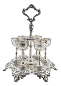 English Sterling Silver Egg Cup Set on Stand