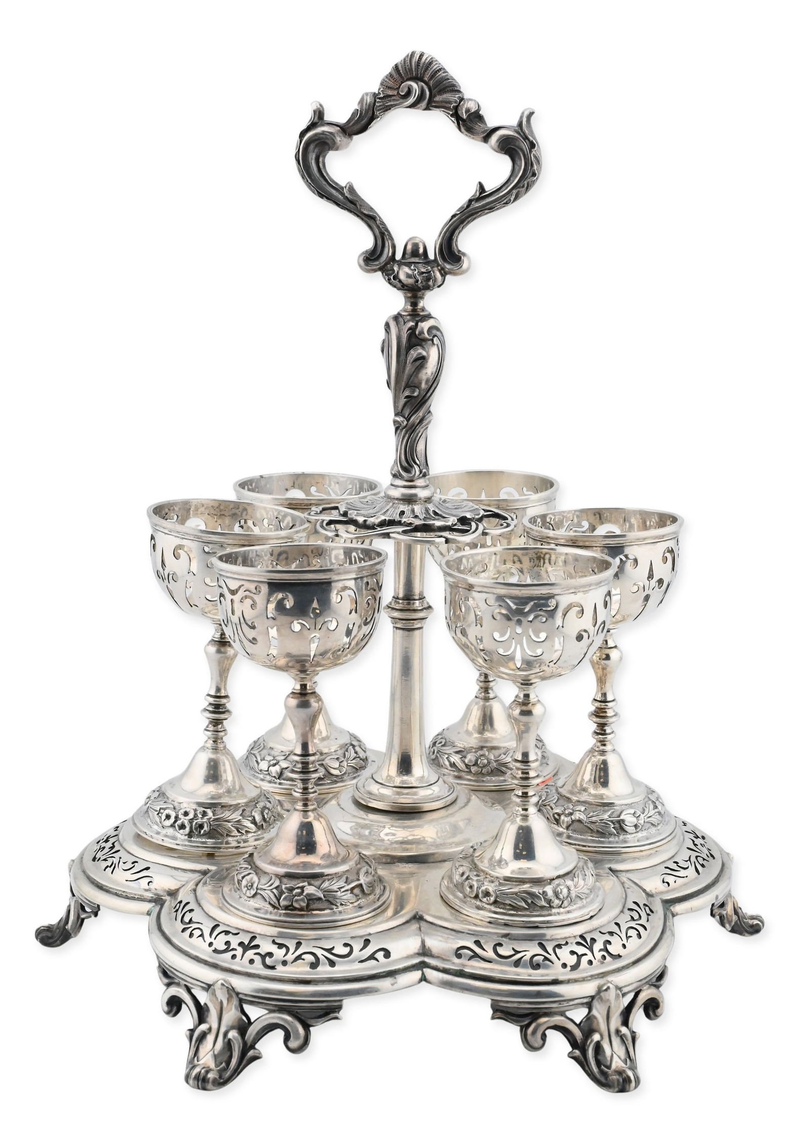 English Sterling Silver Egg Cup Set on Stand (1 of 7)