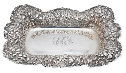 Stieff Sterling Silver Rectangular Floral Bowl