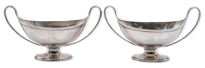 Pair of English Sterling Silver Two-Handled Sauce Boats