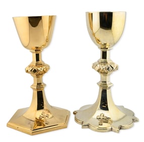 Two Gothic-Style Sterling Silver Liturgical Chalices