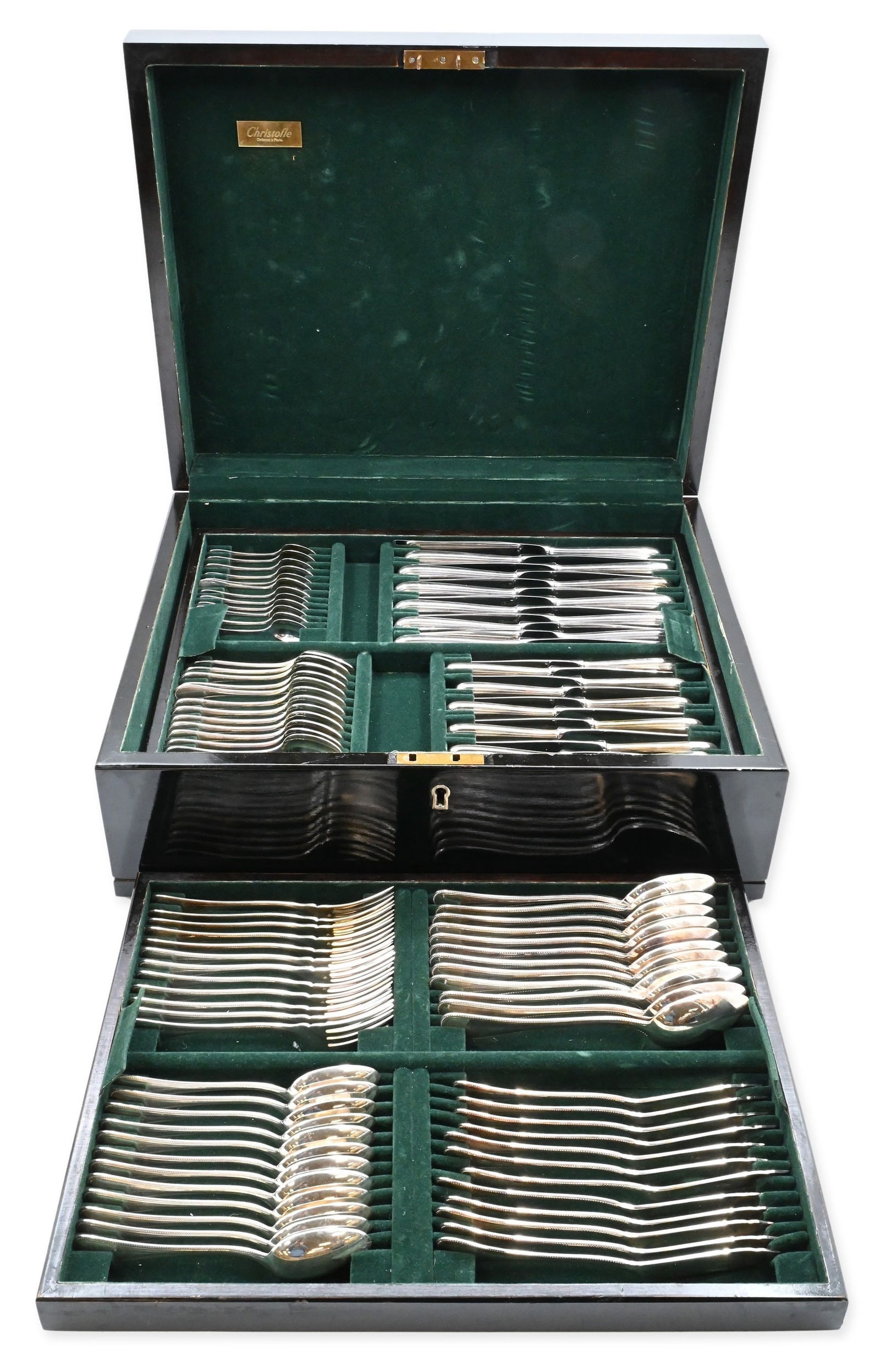 130 Piece Christofle France Silver Plate Flatware Set in Perles Pattern (1 of 8)