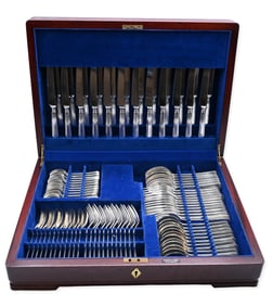 90 Piece Mappin and Webb Sterling Silver Flatware Set, MWE2 Style Pattern