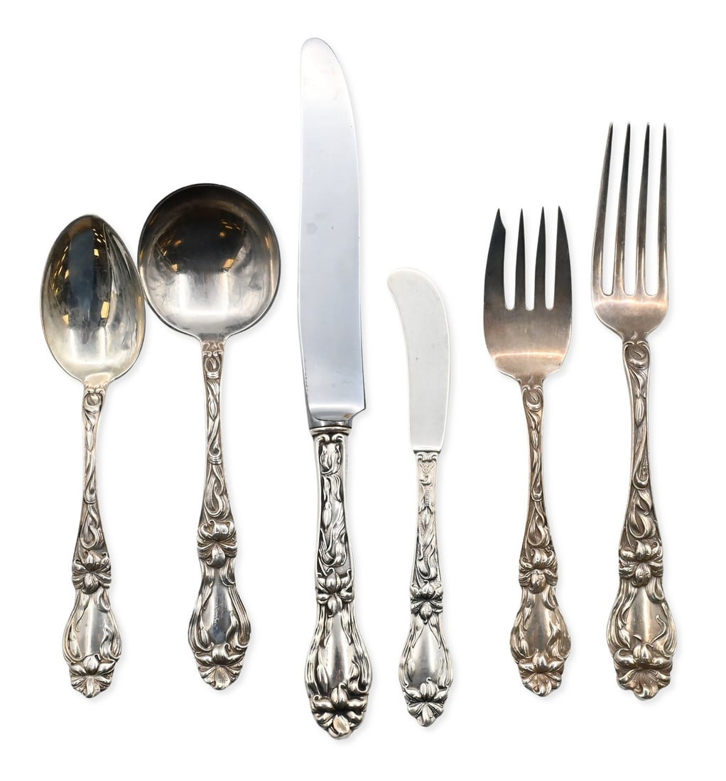 195 Piece Whiting Sterling Silver Flatware Set in Lily-Floral Pattern (1 of 9)