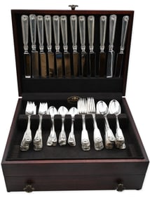 105 Piece Tiffany and Co. Sterling Silver Flatware Set, Shell & Thread
